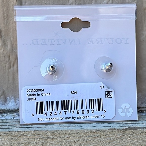 Simulated Pearl & Crystal Silver Tone Earrings Long Drop  You're Invited KOHLS - Picture 2 of 6